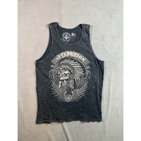 Affliction Tank Top Y2K Grunge Mens Small Skate Gray Skull - Picture 1 of 3